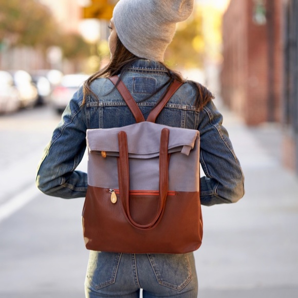 Vegan Leather Backpack Purse - Navy & Black main image 9